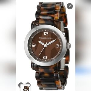 Michael Kors Silver and Brown Watch with Tortoise Band MK 4232